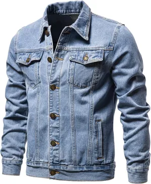 Mens Denim Jackets Casual Button Down Distressed Jeans Trucker Jacket Slim Fit Fall Durable Long Sleeve Coat Outwear