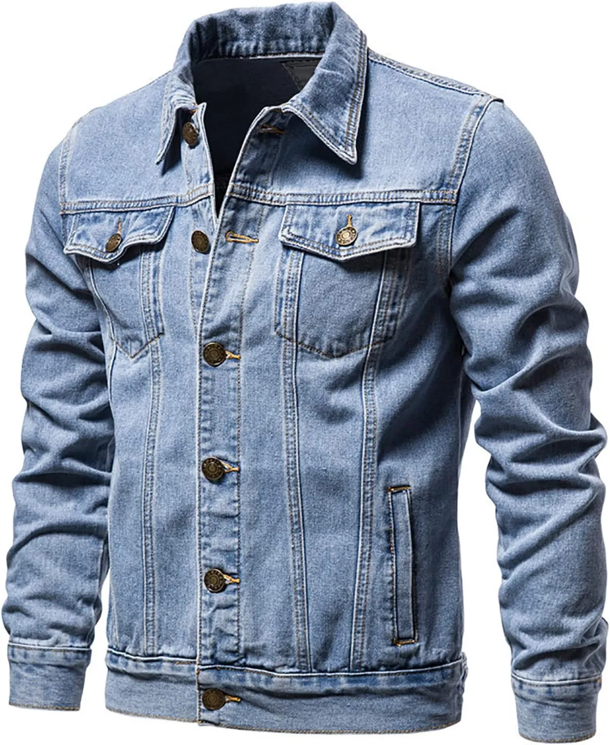 Mens Denim Jackets Casual Button Down Distressed Jeans Trucker Jacket Slim Fit Fall Durable Long Sleeve Coat Outwear