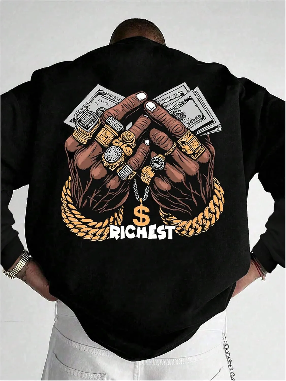 Men's Gesture Graphic Oversized Sweatshirts Long Sleeve Crewneck Loose Pullovers