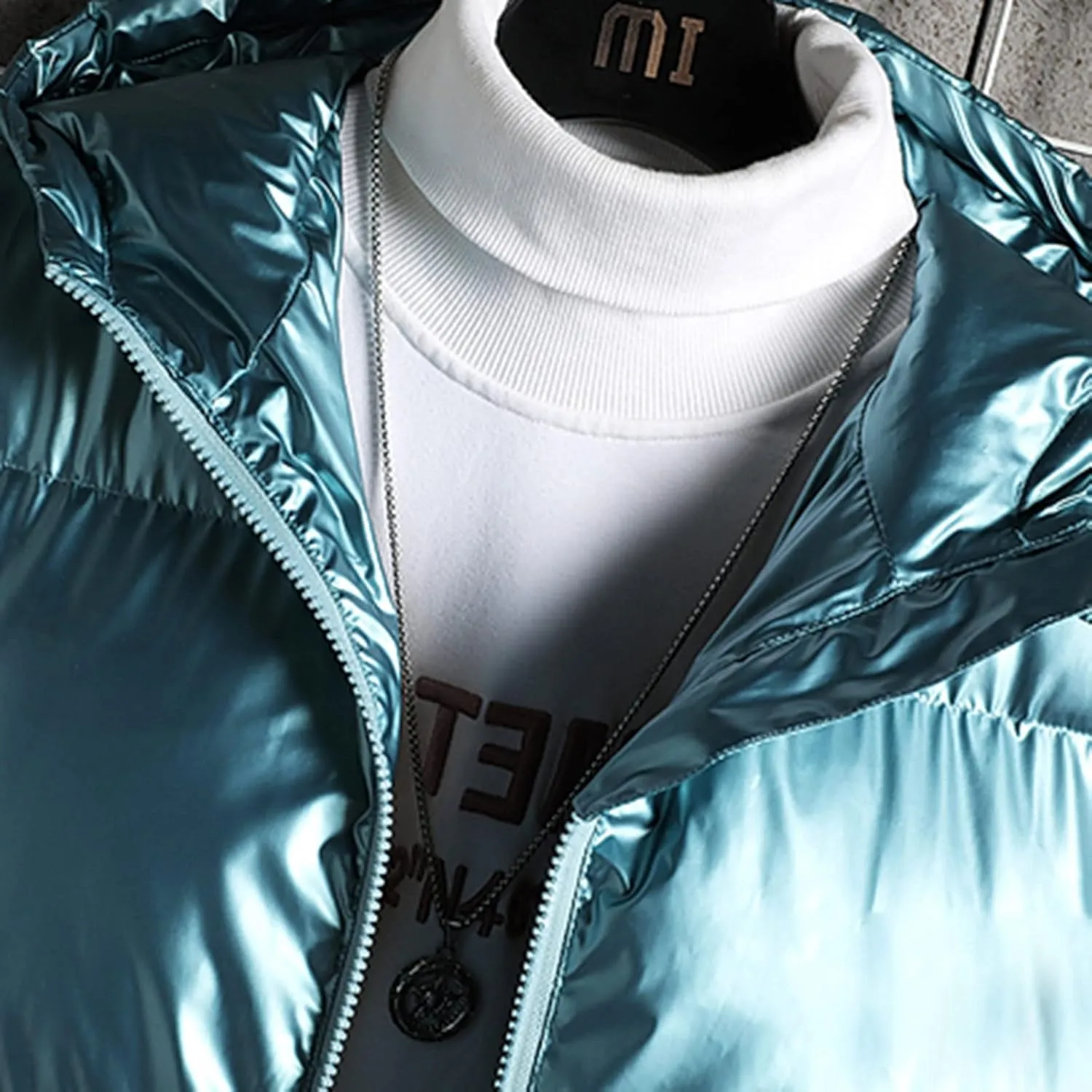 Men's Glossy Padded Winter Hood Coat Shiny Reflective Cotton Padded Hooded Trendy Plus Size Plus Size Hooded Coat