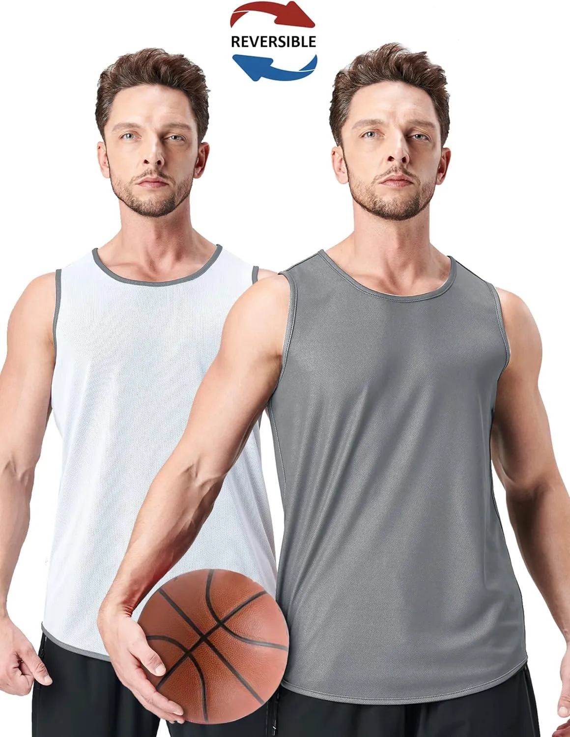 Men's Lightweight Reversible Rec Tanks, Mesh Basketball Jerseys Athletic Quick Dry Shirts Team Scrimmage Uniforms