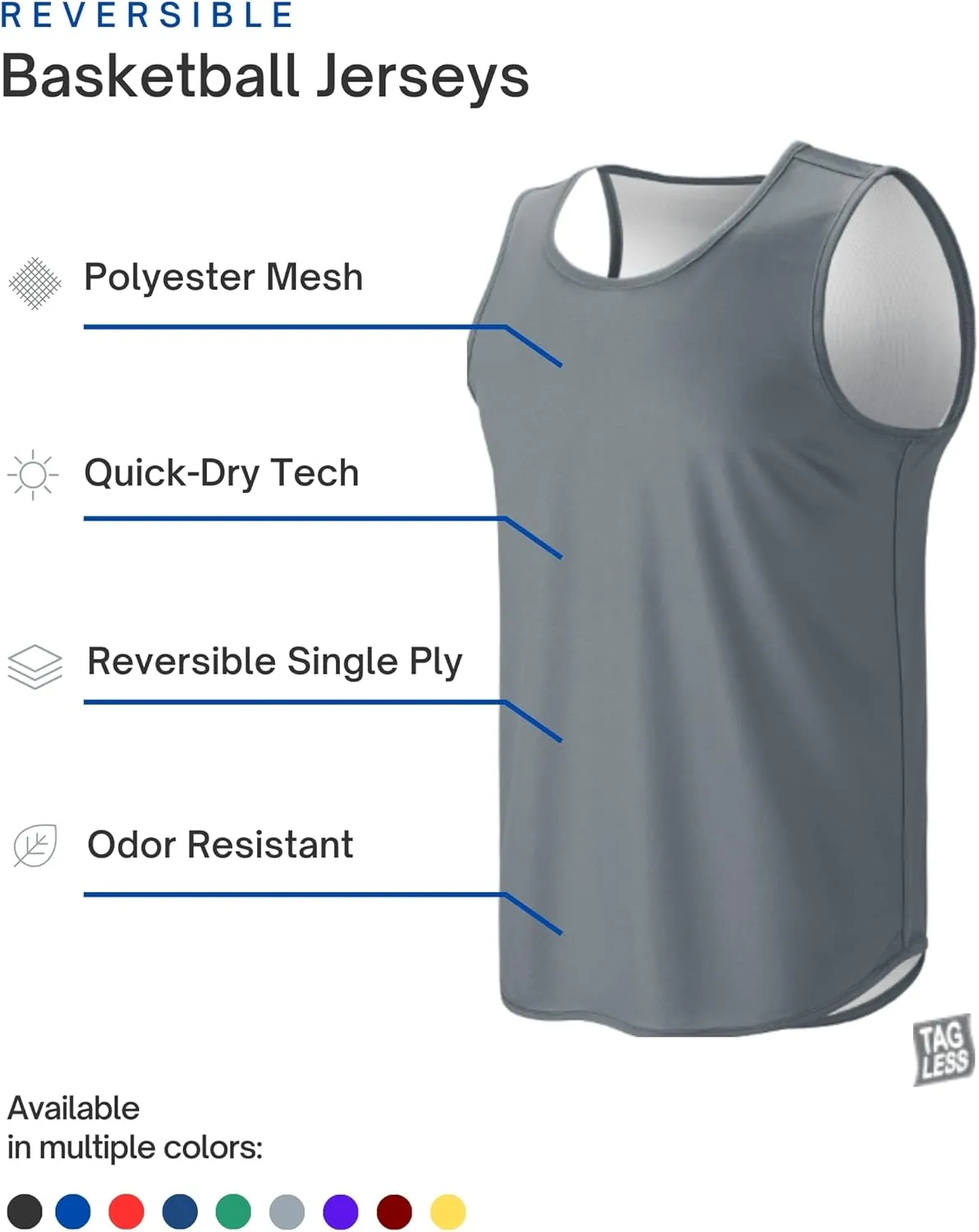 Men's Lightweight Reversible Rec Tanks, Mesh Basketball Jerseys Athletic Quick Dry Shirts Team Scrimmage Uniforms