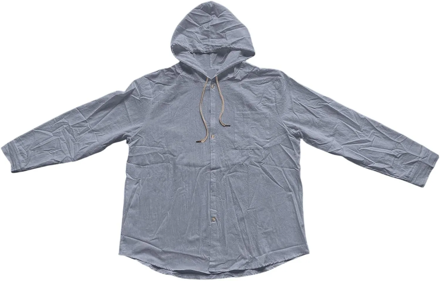 Men's Linen Shirts Long Sleeve Summer Button Down Drawstring Shirt with Hooded Hawaiian Fashion Outfits