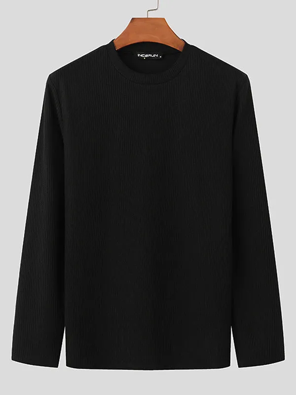 Mens Minimalist Textured Long-Sleeve T-Shirt SKUK76399