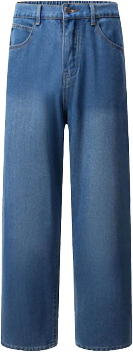 Men's Regular Fit Jeans Vintage Straight Wide Leg Denim Pants with Pockets Casual Streetwear Y2k Baggy Jeans Trousers