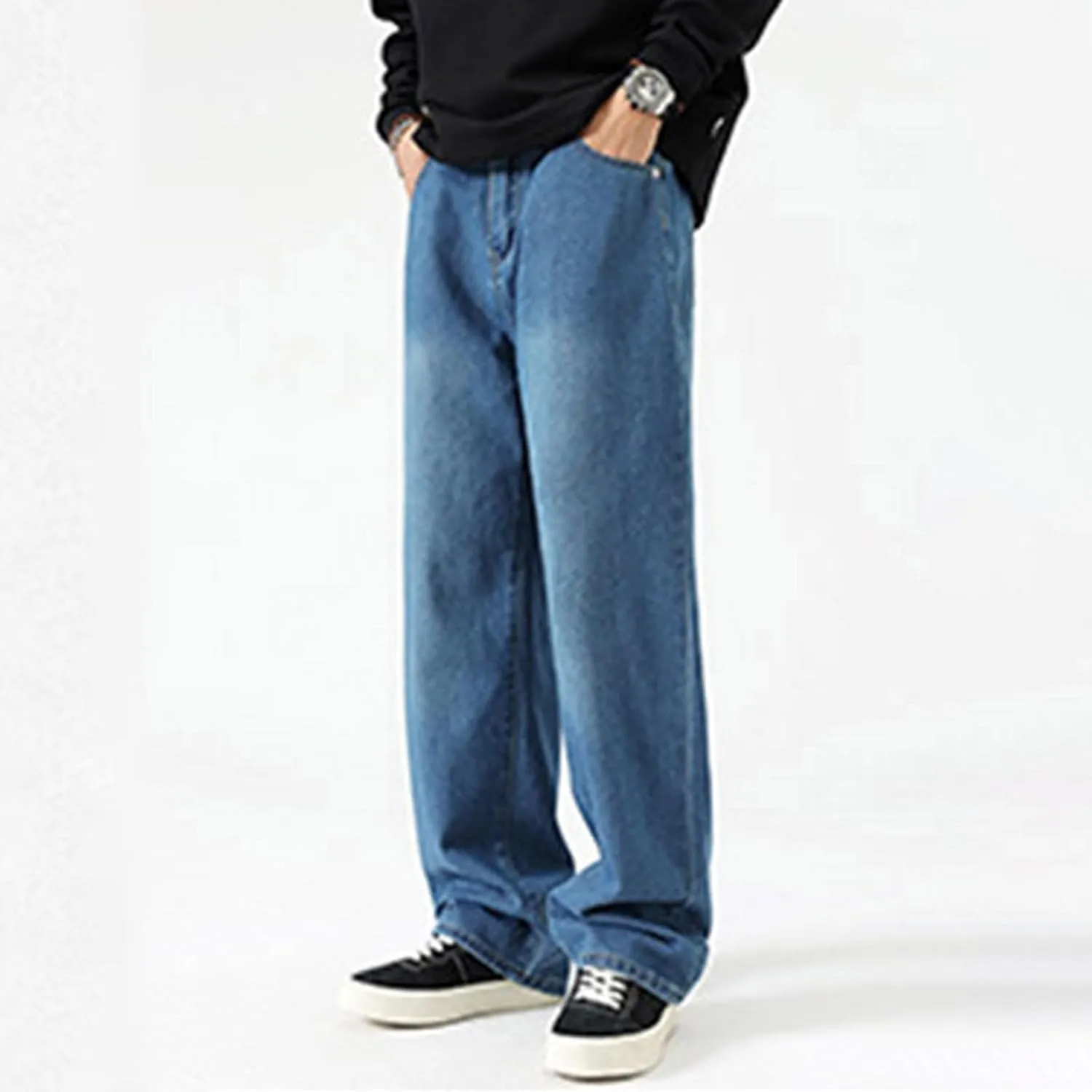 Men's Regular Fit Jeans Vintage Straight Wide Leg Denim Pants with Pockets Casual Streetwear Y2k Baggy Jeans Trousers