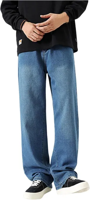Men's Regular Fit Jeans Vintage Straight Wide Leg Denim Pants with Pockets Casual Streetwear Y2k Baggy Jeans Trousers