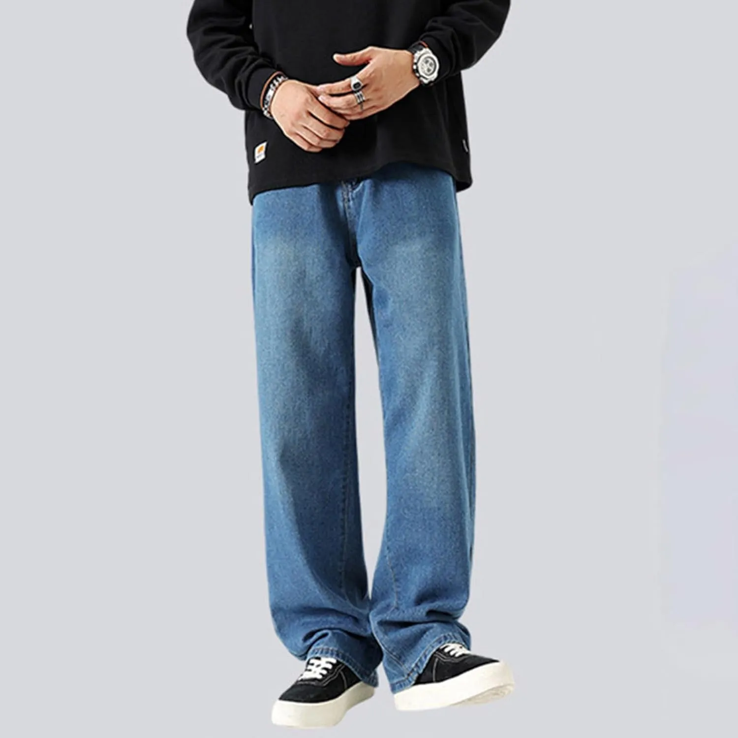 Men's Regular Fit Jeans Vintage Straight Wide Leg Denim Pants with Pockets Casual Streetwear Y2k Baggy Jeans Trousers