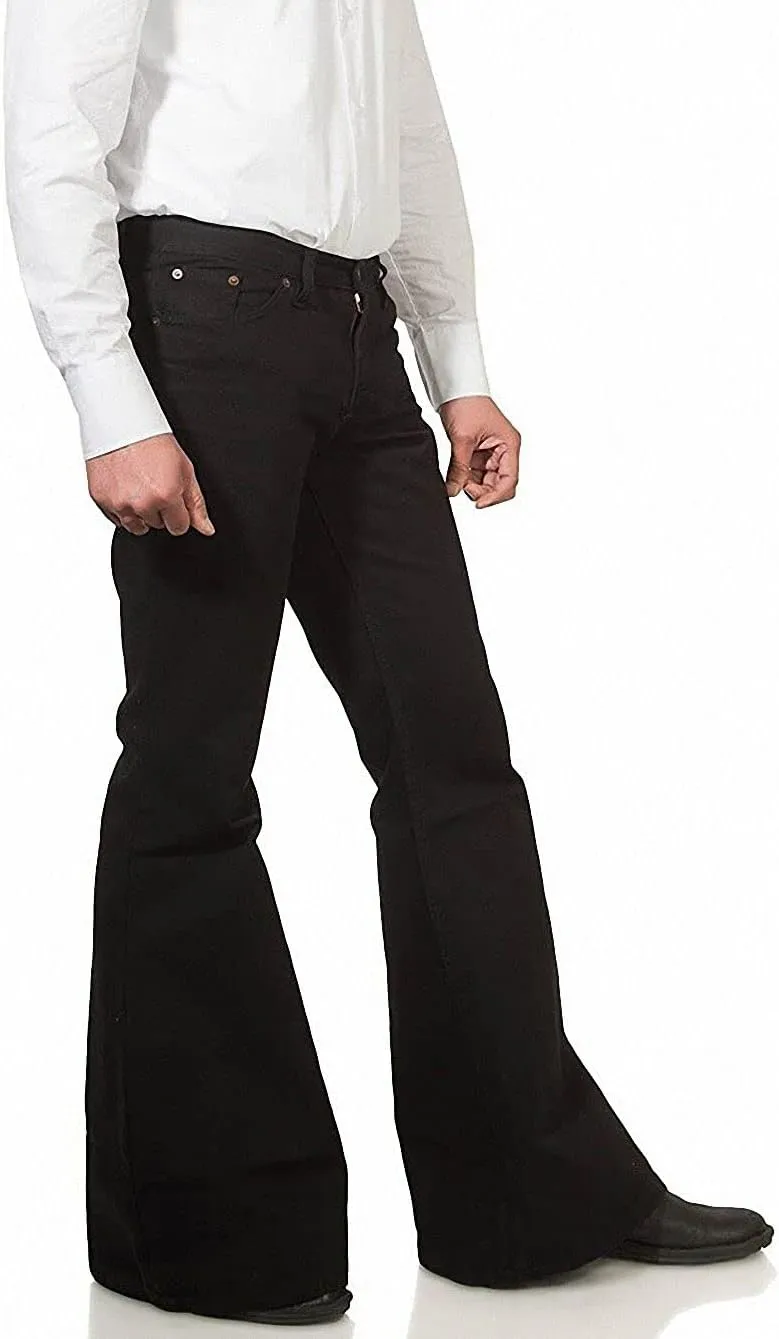 Men's Relaxed Vintage 60s 70s Bell Bottom Stretch Fit Classic Comfort Flared Flares Retro Leg Disco Denim Jeans Pants