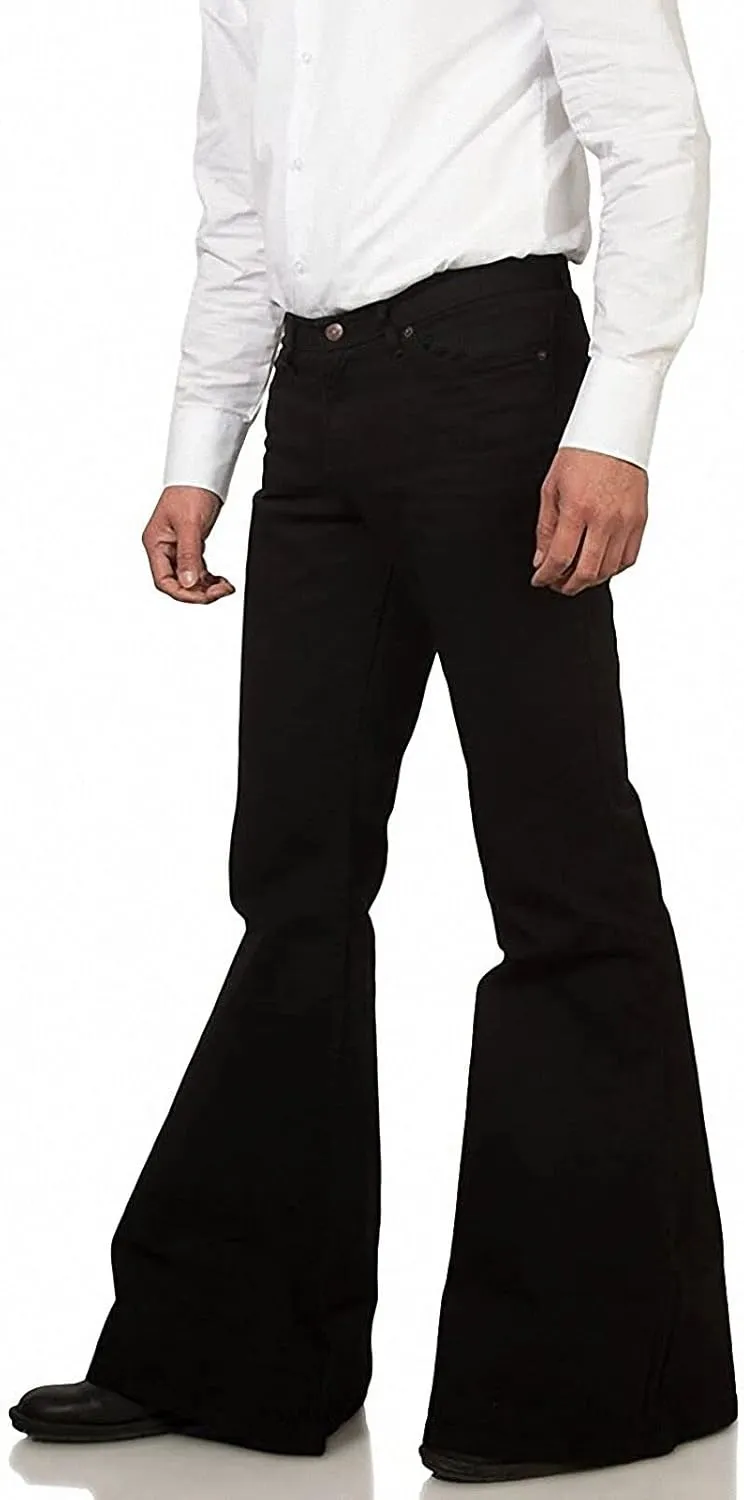 Men's Relaxed Vintage 60s 70s Bell Bottom Stretch Fit Classic Comfort Flared Flares Retro Leg Disco Denim Jeans Pants