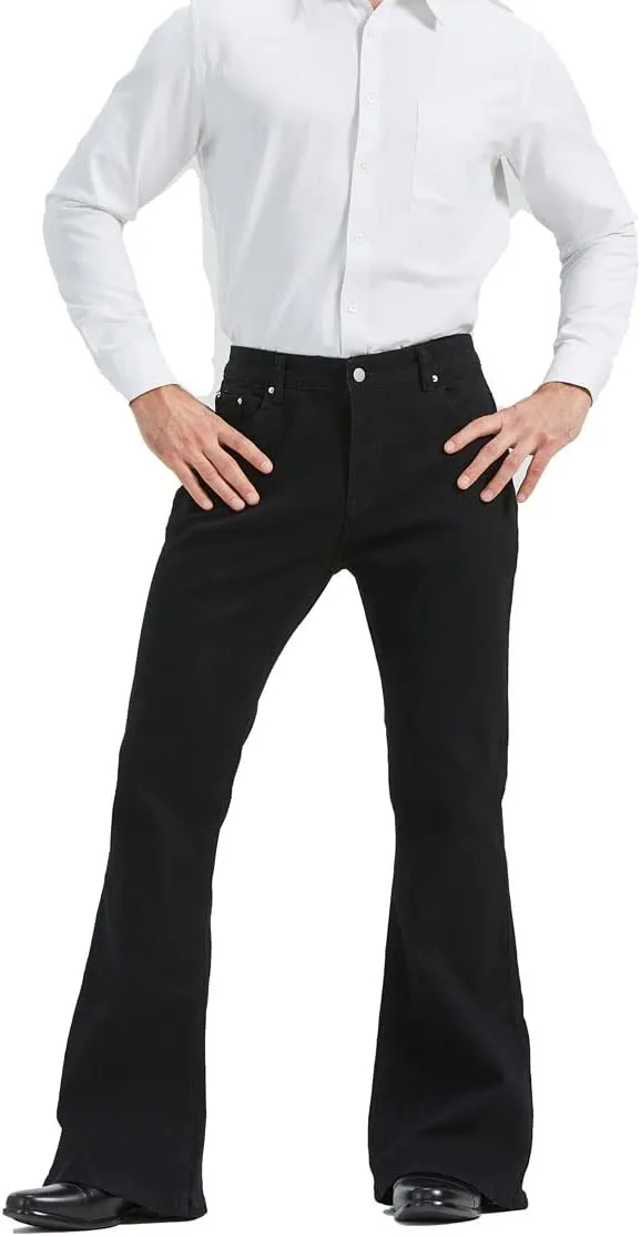 Men's Relaxed Vintage 60s 70s Bell Bottom Stretch Fit Classic Comfort Flared Flares Retro Leg Disco Denim Jeans Pants