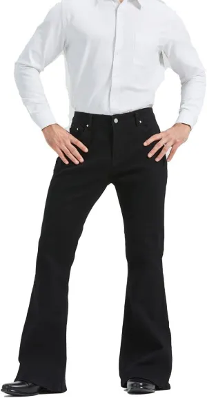 Men's Relaxed Vintage 60s 70s Bell Bottom Stretch Fit Classic Comfort Flared Flares Retro Leg Disco Denim Jeans Pants