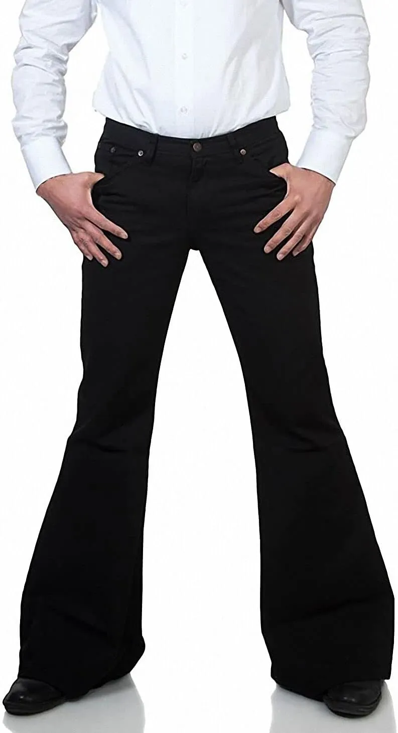 Men's Relaxed Vintage 60s 70s Bell Bottom Stretch Fit Classic Comfort Flared Flares Retro Leg Disco Denim Jeans Pants