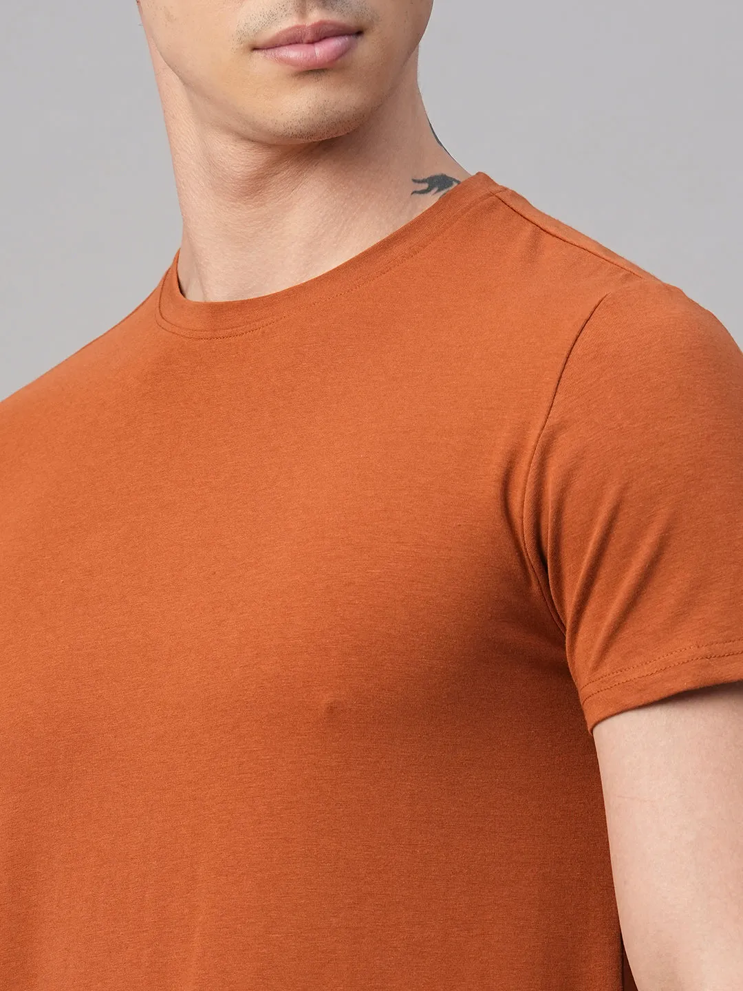 Men's Rust Cotton Bamboo Elastane Regular Fit Tshirt
