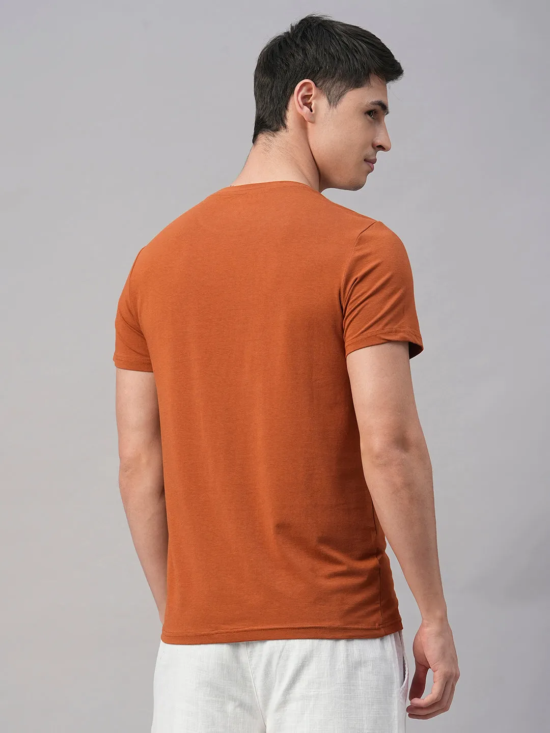 Men's Rust Cotton Bamboo Elastane Regular Fit Tshirt