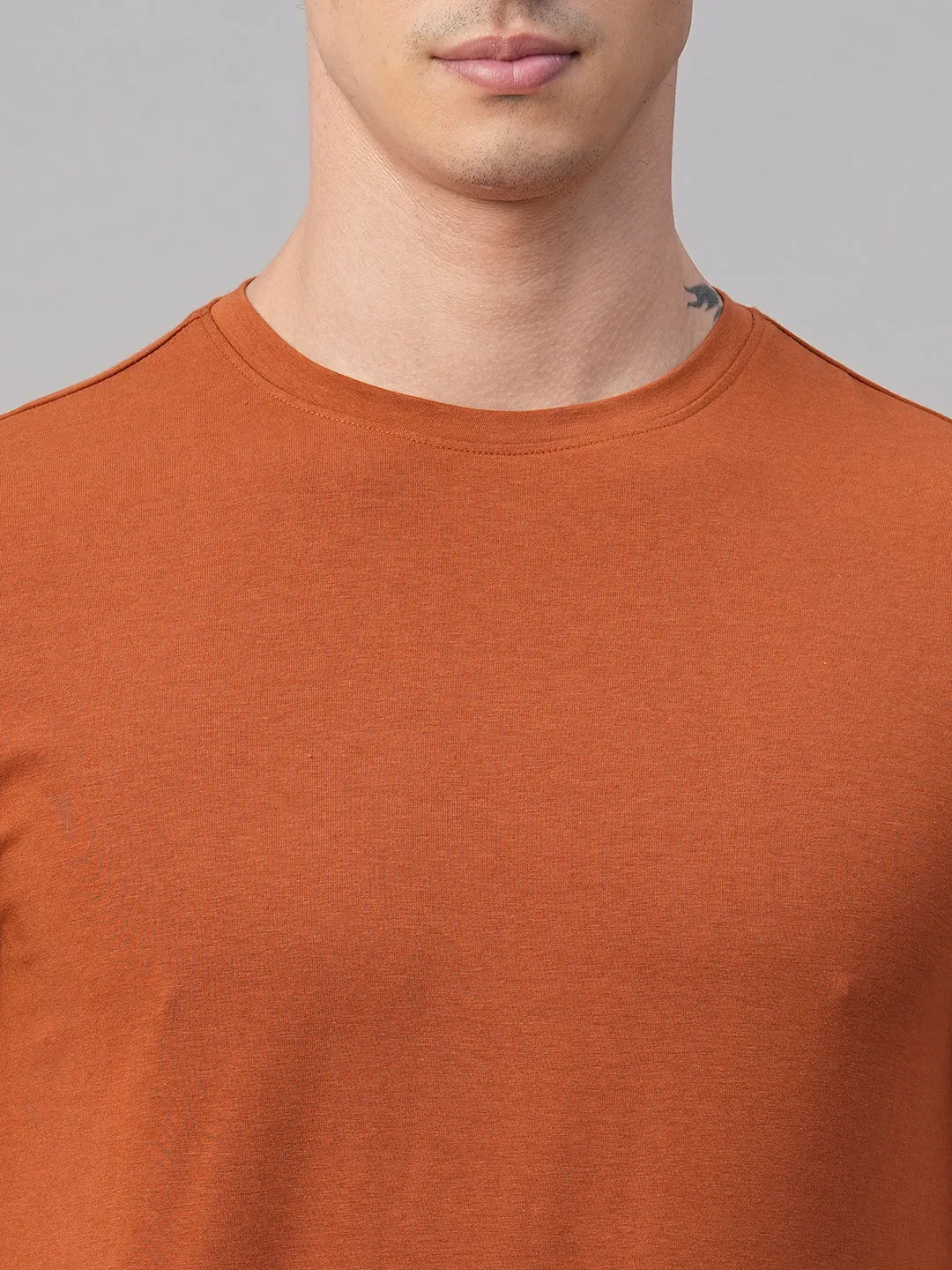Men's Rust Cotton Bamboo Elastane Regular Fit Tshirt