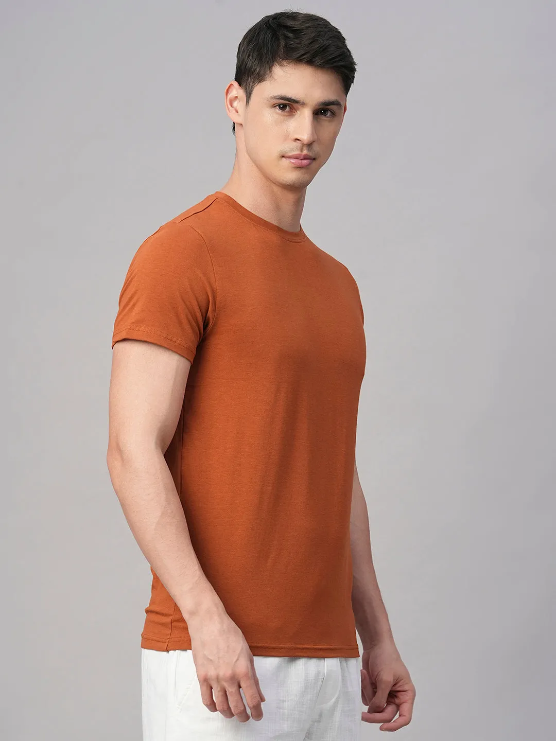Men's Rust Cotton Bamboo Elastane Regular Fit Tshirt