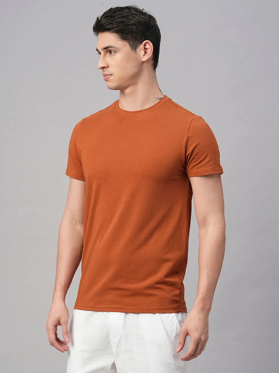 Men's Rust Cotton Bamboo Elastane Regular Fit Tshirt