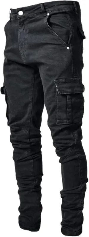 Men's Slim Fit Denim Jeans Casual Fashion Tapered Cargo Jeans Straight Leg Pants Trousers Streetwear Hip Hop Jean with Zipper