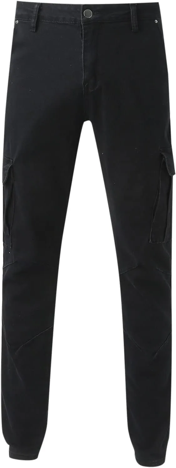 Men's Slim Fit Denim Jeans Casual Fashion Tapered Cargo Jeans Straight Leg Pants Trousers Streetwear Hip Hop Jean with Zipper