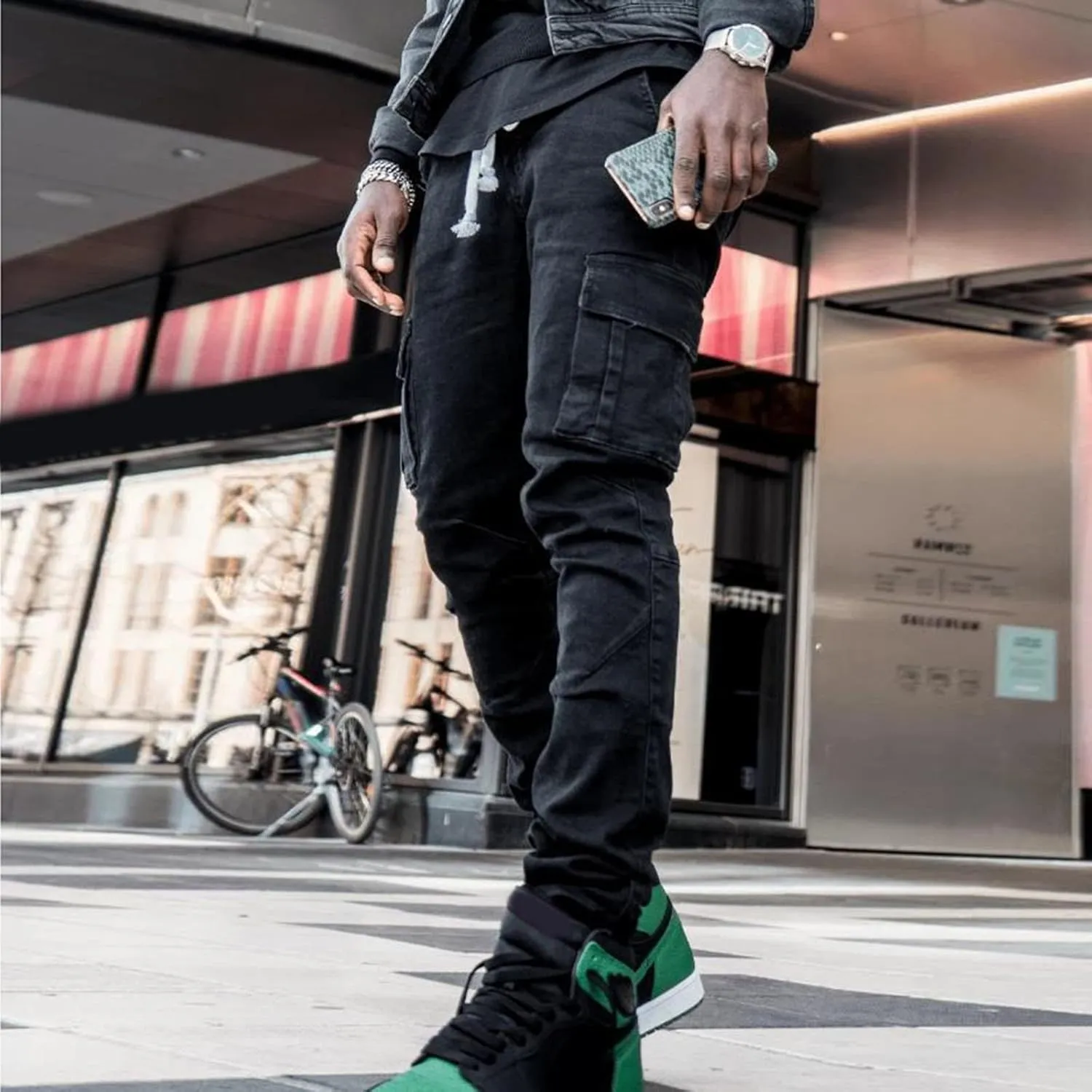 Men's Slim Fit Denim Jeans Casual Fashion Tapered Cargo Jeans Straight Leg Pants Trousers Streetwear Hip Hop Jean with Zipper