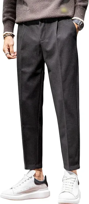 Men's Stretch Fit Flat Front Pant Casual Stretch Slim Fit Dress Chino Pants Classic Trousers Retro Suit Pant (30,Black)
