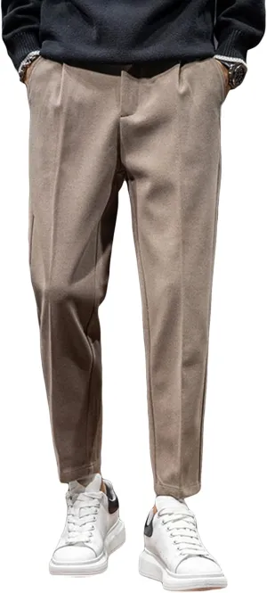 Men's Stretch Fit Flat Front Pant Casual Stretch Slim Fit Dress Chino Pants Classic Trousers Retro Suit Pant (30,Brown)