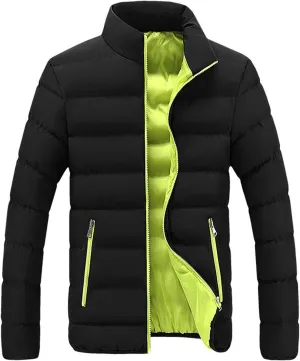 Mens Winter Puffer Jacket Full Zip Quilted Warm Packable Down Coats Lightweight Plus Size Puffy Stand Collar Jackets