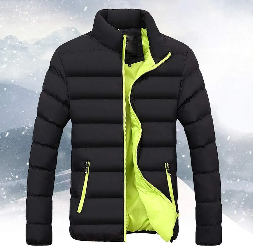 Mens Winter Puffer Jacket Full Zip Quilted Warm Packable Down Coats Lightweight Plus Size Puffy Stand Collar Jackets