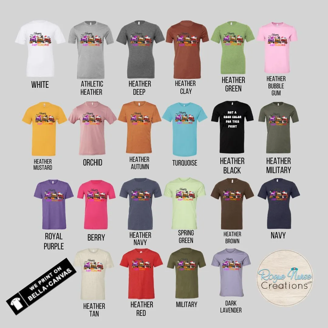 Merry HALLOTHANKSMAS Graphic T-Shirt, Jeep  Holiday Graphic T-Shirt, Nurse Holiday Gift, Halloween Nurse Graphic T-Shirt, Cute Holiday Shirt