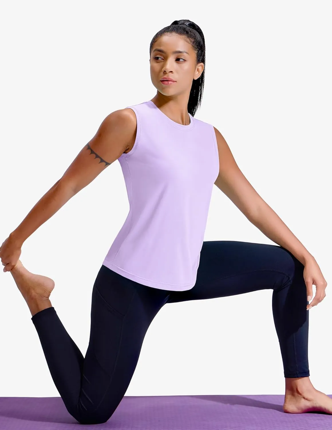 MIER Sleeveless Athletic Tops for Women Dry Fit Running Workout Tank Top Crew Neck UPF 50  Active Tennis Gym Yoga Tee Shirts