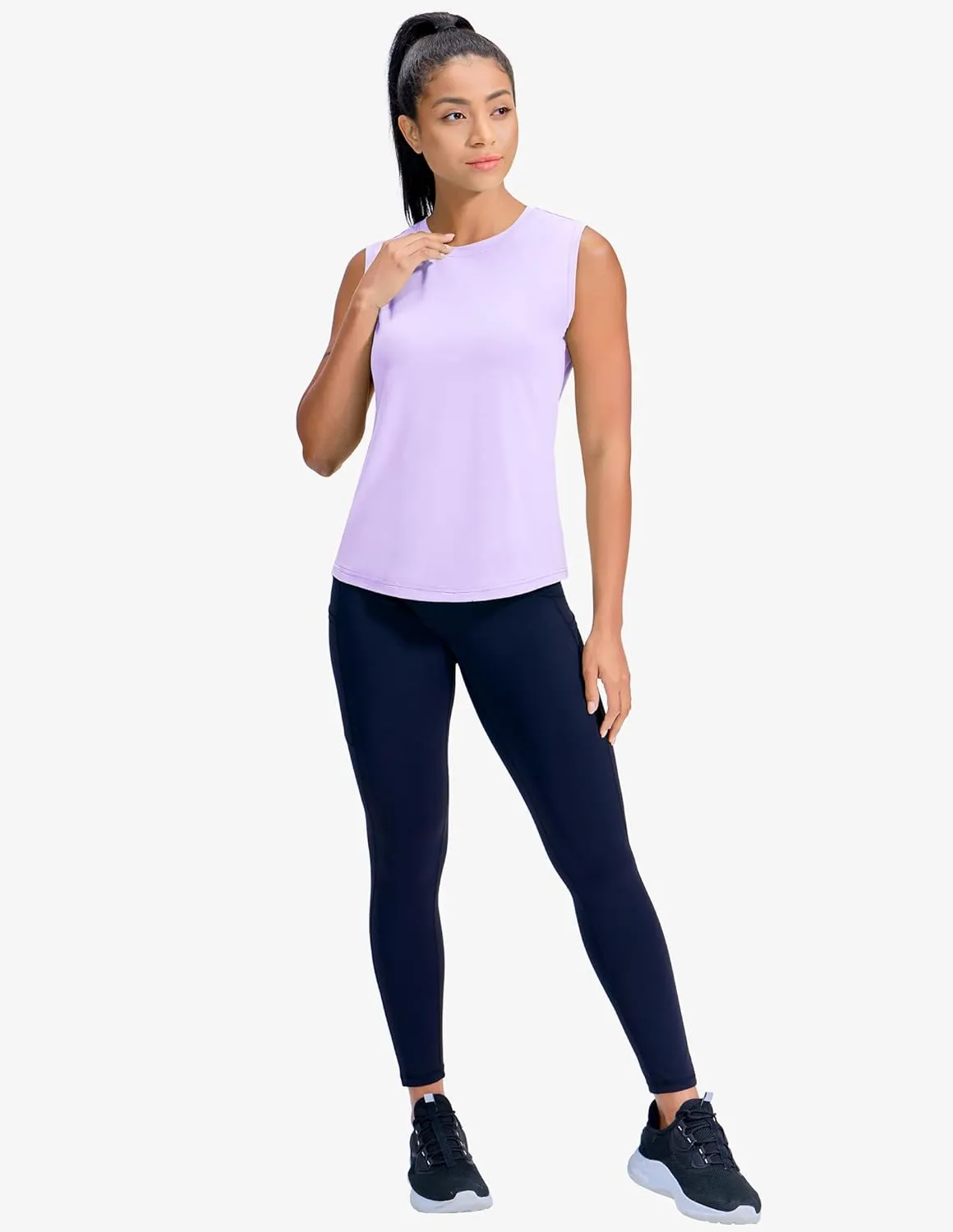 MIER Sleeveless Athletic Tops for Women Dry Fit Running Workout Tank Top Crew Neck UPF 50  Active Tennis Gym Yoga Tee Shirts