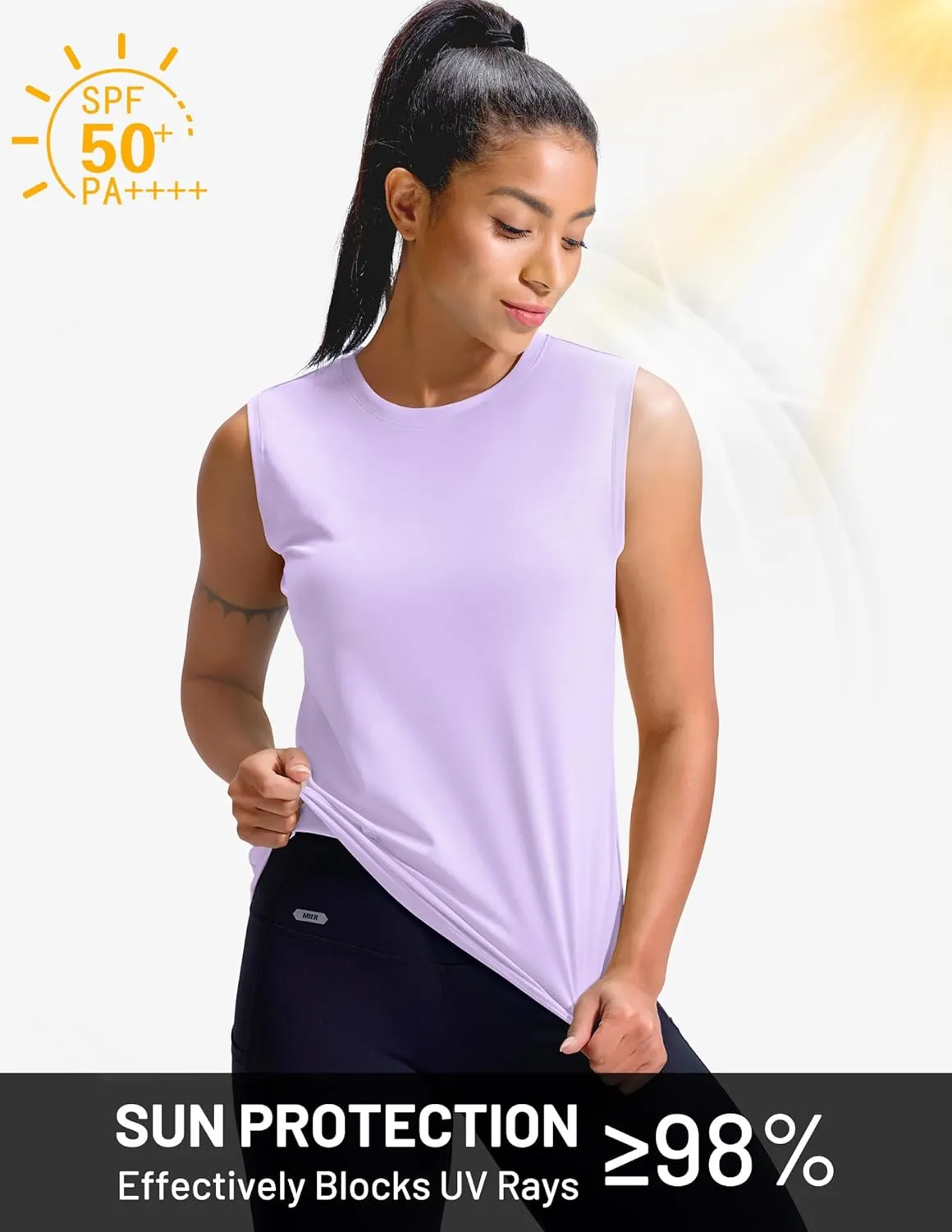 MIER Sleeveless Athletic Tops for Women Dry Fit Running Workout Tank Top Crew Neck UPF 50  Active Tennis Gym Yoga Tee Shirts