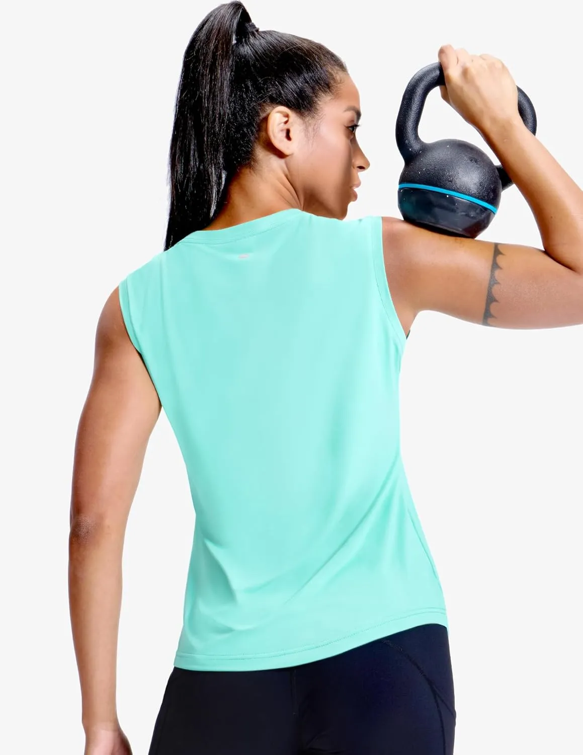 MIER Sleeveless Athletic Tops for Women Dry Fit Running Workout Tank Top Crew Neck UPF 50  Active Tennis Gym Yoga Tee Shirts