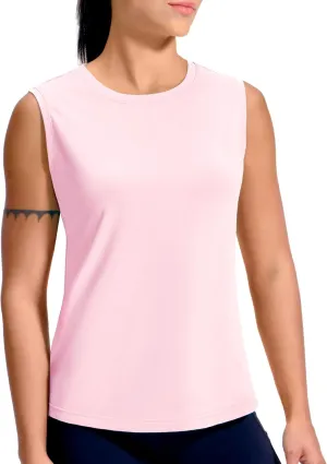 MIER Sleeveless Athletic Tops for Women Dry Fit Running Workout Tank Top Crew Neck UPF 50  Active Tennis Gym Yoga Tee Shirts