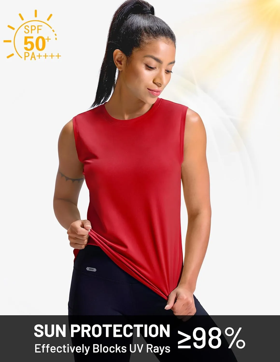 MIER Sleeveless Athletic Tops for Women Dry Fit Running Workout Tank Top Crew Neck UPF 50  Active Tennis Gym Yoga Tee Shirts