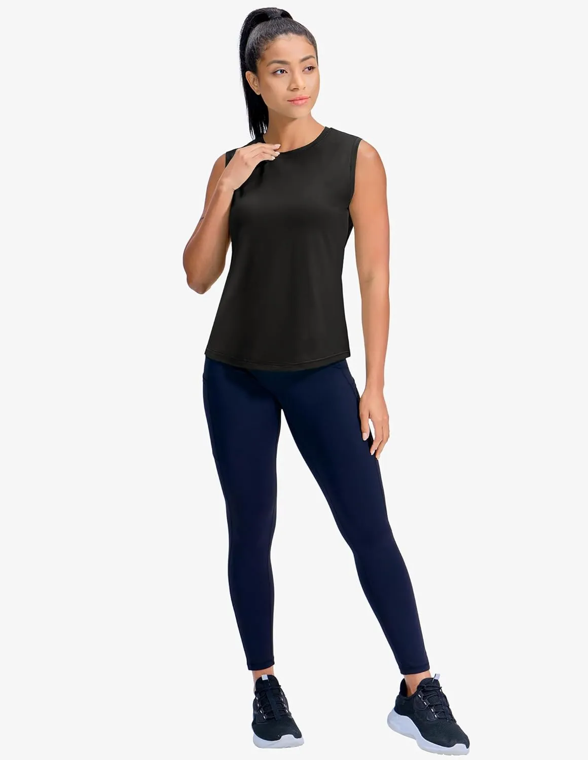 MIER Sleeveless Athletic Tops for Women Dry Fit Running Workout Tank Top Crew Neck UPF 50  Active Tennis Gym Yoga Tee Shirts