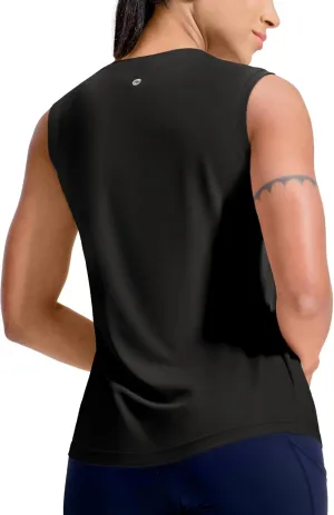 MIER Sleeveless Athletic Tops for Women Dry Fit Running Workout Tank Top Crew Neck UPF 50  Active Tennis Gym Yoga Tee Shirts