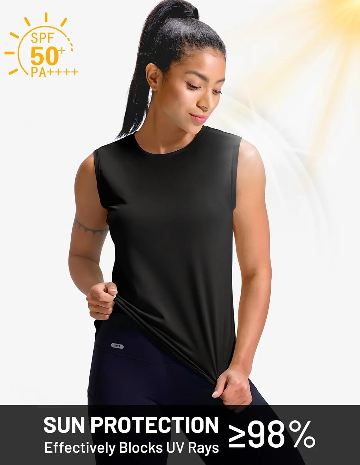 MIER Sleeveless Athletic Tops for Women Dry Fit Running Workout Tank Top Crew Neck UPF 50  Active Tennis Gym Yoga Tee Shirts