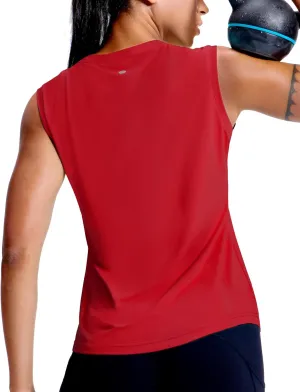 MIER Sleeveless Athletic Tops for Women Dry Fit Running Workout Tank Top Crew Neck UPF 50  Active Tennis Gym Yoga Tee Shirts