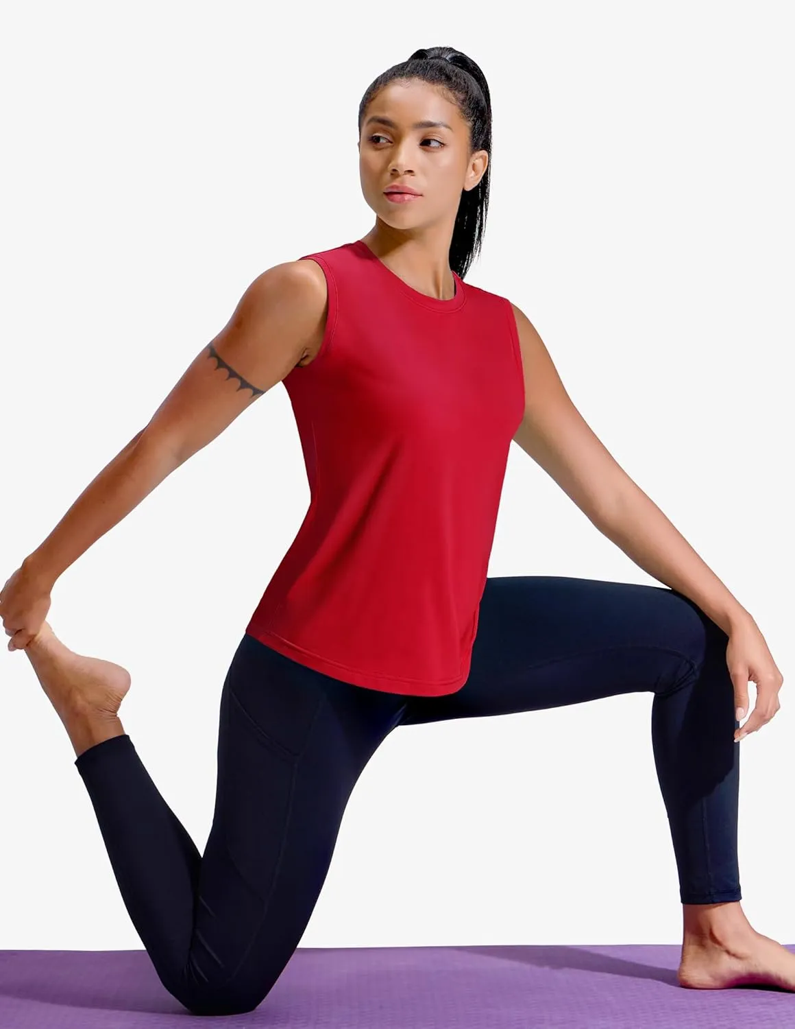 MIER Sleeveless Athletic Tops for Women Dry Fit Running Workout Tank Top Crew Neck UPF 50  Active Tennis Gym Yoga Tee Shirts