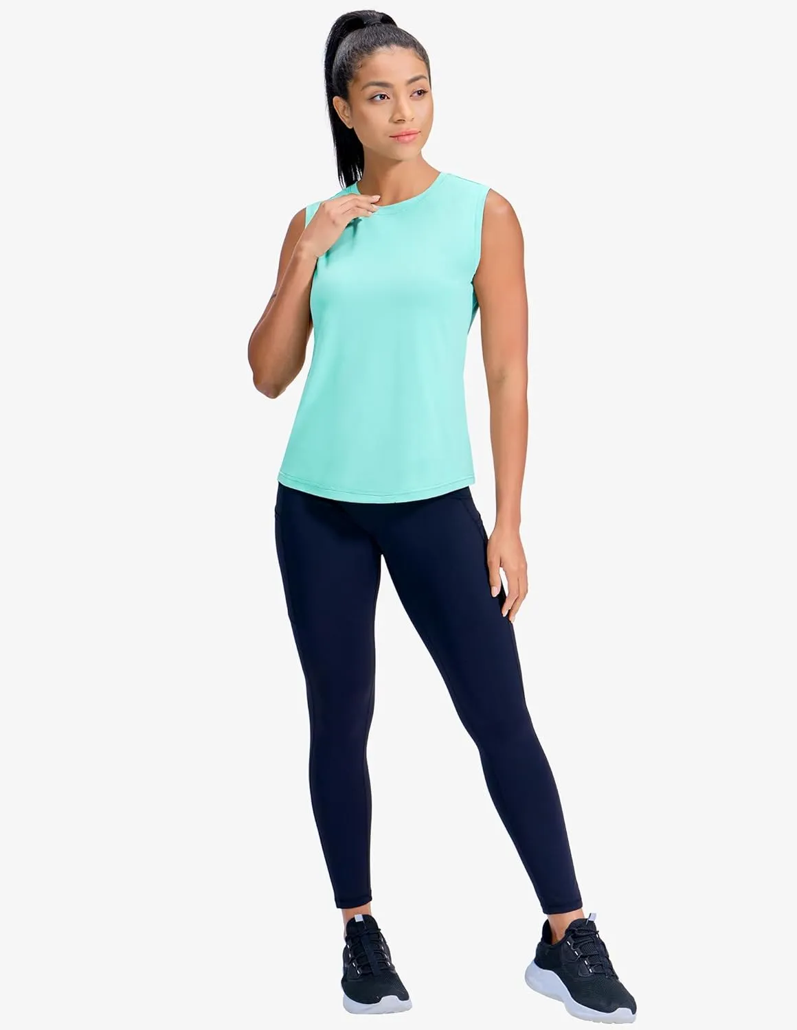 MIER Sleeveless Athletic Tops for Women Dry Fit Running Workout Tank Top Crew Neck UPF 50  Active Tennis Gym Yoga Tee Shirts