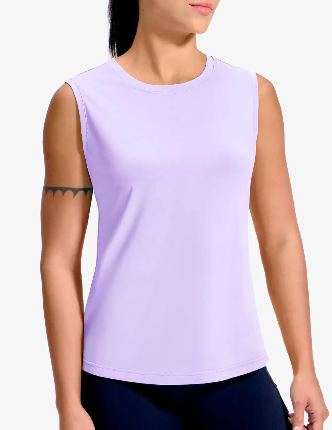 MIER Sleeveless Athletic Tops for Women Dry Fit Running Workout Tank Top Crew Neck UPF 50  Active Tennis Gym Yoga Tee Shirts