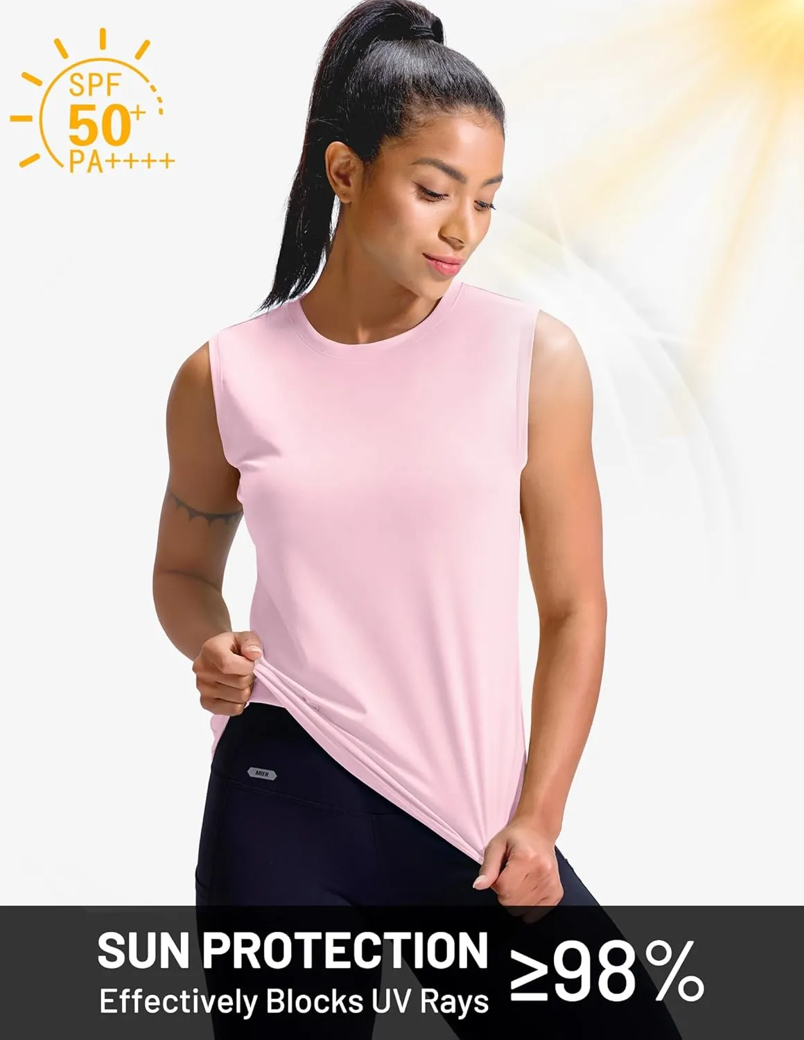 MIER Sleeveless Athletic Tops for Women Dry Fit Running Workout Tank Top Crew Neck UPF 50  Active Tennis Gym Yoga Tee Shirts