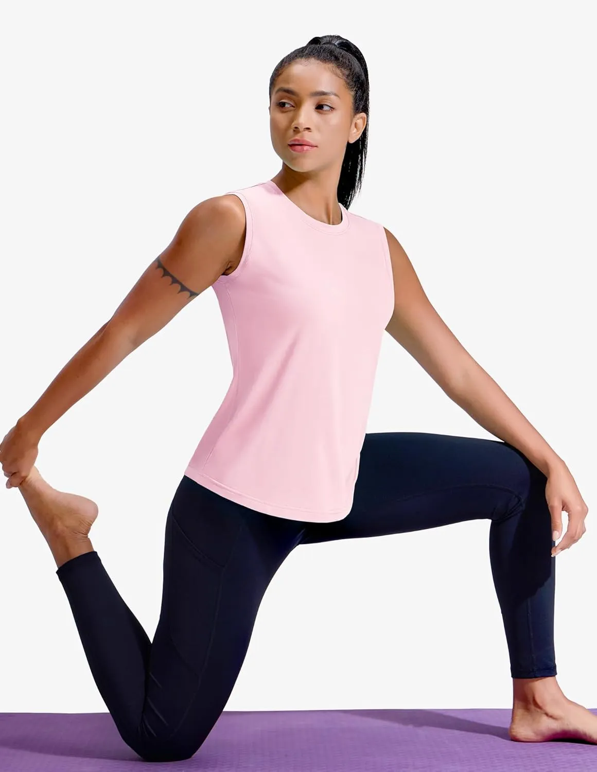MIER Sleeveless Athletic Tops for Women Dry Fit Running Workout Tank Top Crew Neck UPF 50  Active Tennis Gym Yoga Tee Shirts