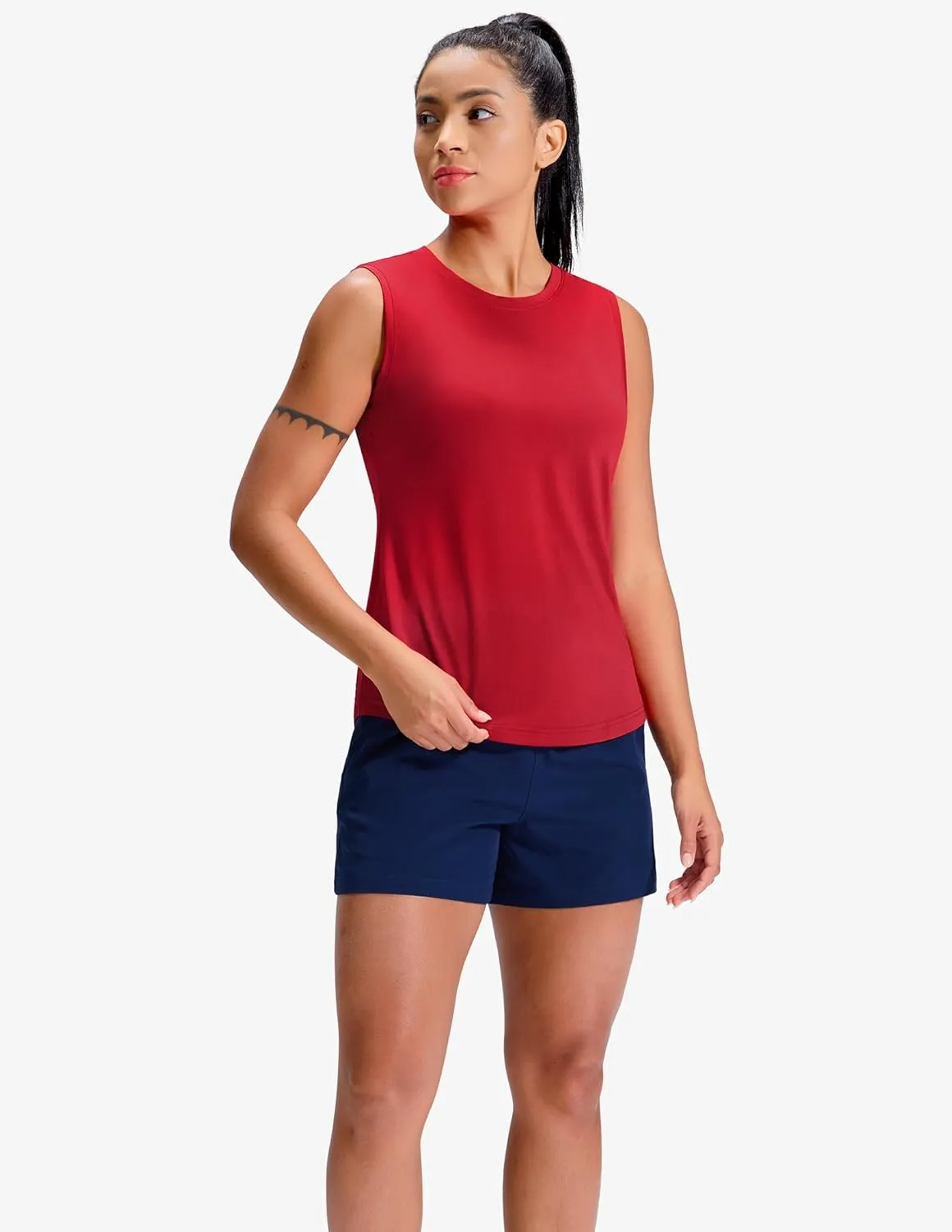 MIER Sleeveless Athletic Tops for Women Dry Fit Running Workout Tank Top Crew Neck UPF 50  Active Tennis Gym Yoga Tee Shirts