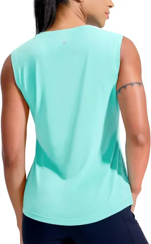 MIER Sleeveless Athletic Tops for Women Dry Fit Running Workout Tank Top Crew Neck UPF 50  Active Tennis Gym Yoga Tee Shirts