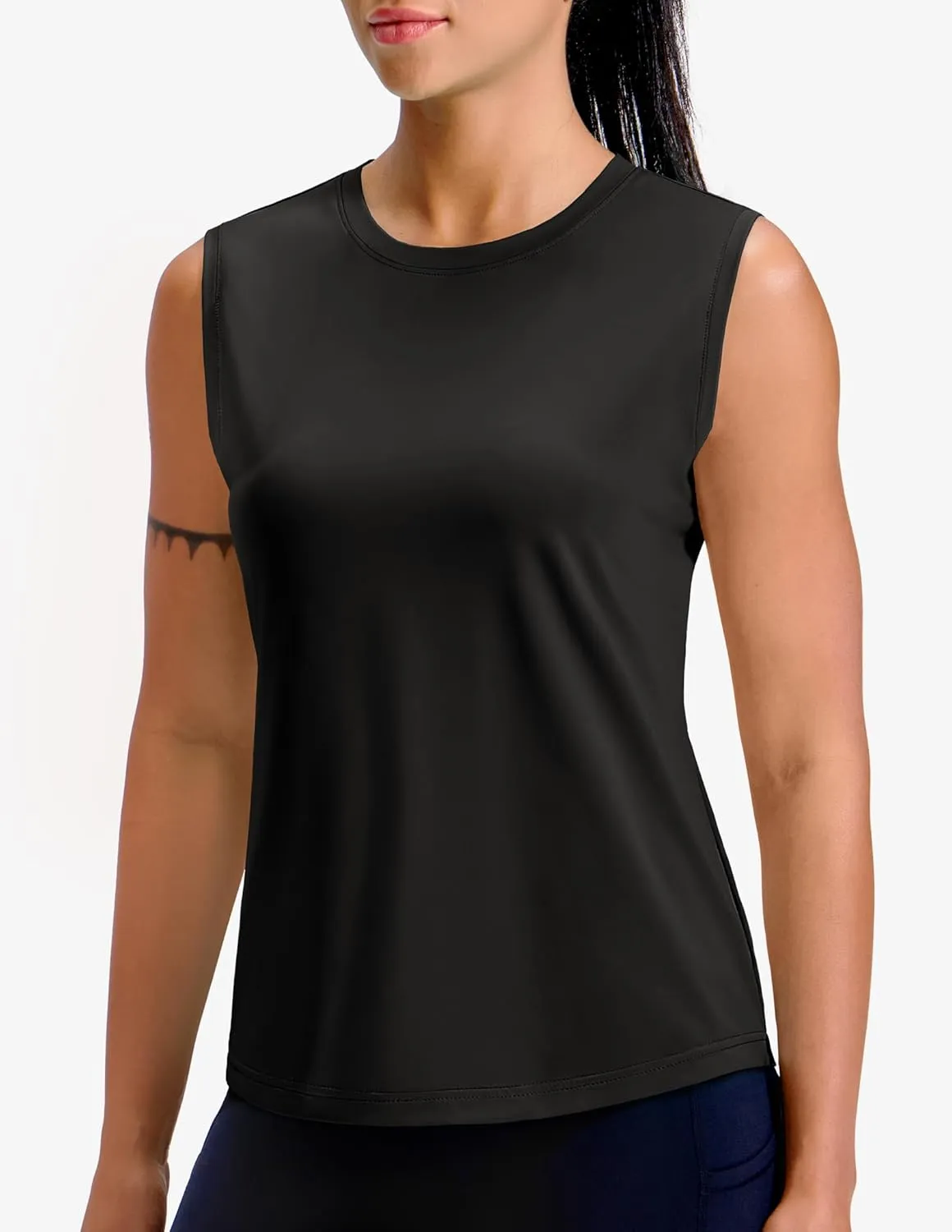 MIER Sleeveless Athletic Tops for Women Dry Fit Running Workout Tank Top Crew Neck UPF 50  Active Tennis Gym Yoga Tee Shirts