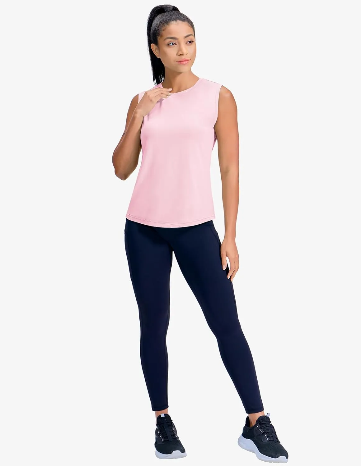 MIER Sleeveless Athletic Tops for Women Dry Fit Running Workout Tank Top Crew Neck UPF 50  Active Tennis Gym Yoga Tee Shirts