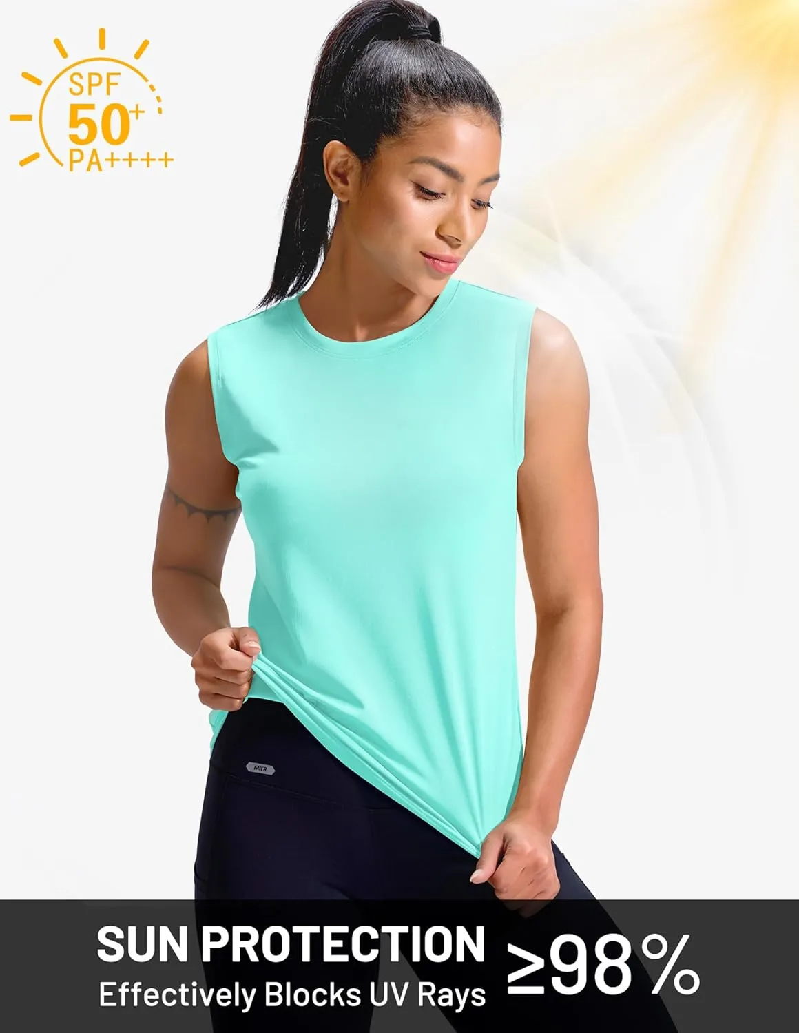 MIER Sleeveless Athletic Tops for Women Dry Fit Running Workout Tank Top Crew Neck UPF 50  Active Tennis Gym Yoga Tee Shirts